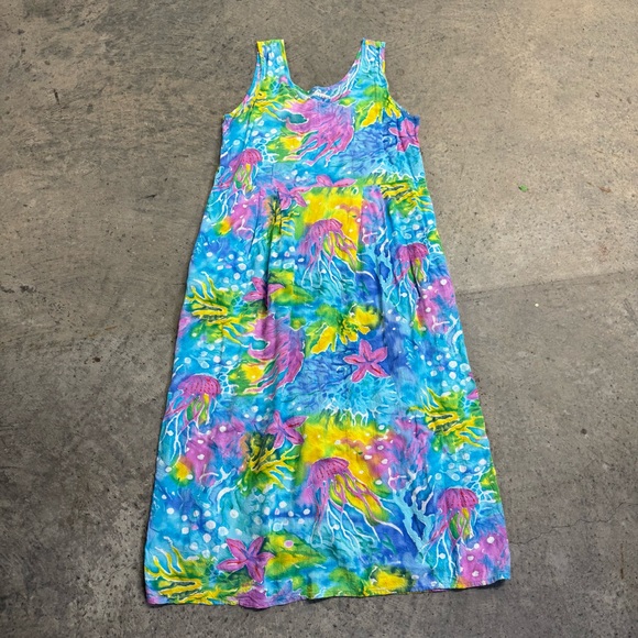 Vintage Jams World Multicolor Oceanic Colorful Tank Midi Dress Size L Art Y2k - Picture 7 of 7